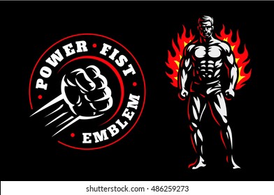 Fighter emblem illustration on dark background