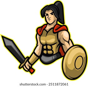Vector del logotipo de la mascota del gladiador del luchador