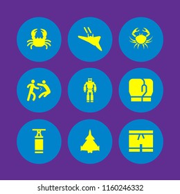fighter icon. 9 fighter set with cancer, military fast plane, boxing bag and person fight punch vector icons for web and mobile app
