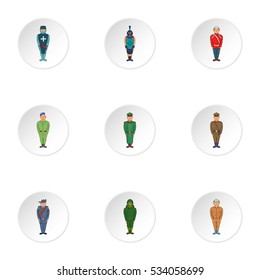 Fighter icons set. Cartoon illustration of 9 fighter vector icons for web