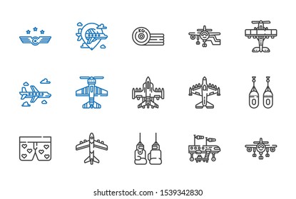 fighter icons set. Collection of fighter with airplane, boxing glove, boxers, boxing, air force. Editable and scalable fighter icons.