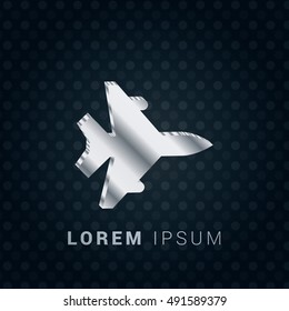 Fighter Jet 3D silver/platinum metallic chromium precious Icon / Logo Design
