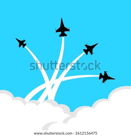 fighter jet aircraft formation air show with smoke in the sky
