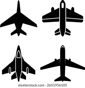 
Jato de Caça e Silhuetas de Aeronaves. Aviões militares e comerciais.