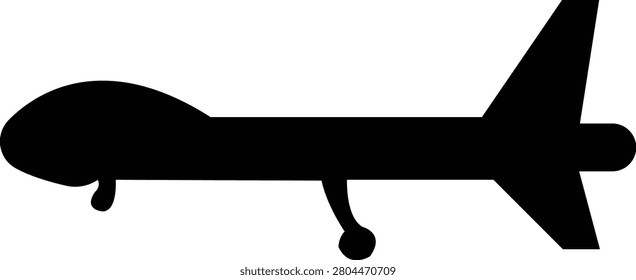Fighter jet airplane aircraft aviation icon in black flat style featuring plane, jet, flight, warplane synonym elements for military, airforce and transport design use