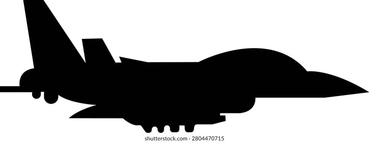 Fighter jet airplane aircraft aviation icon in black flat style featuring plane, jet, flight, warplane synonym elements for military, airforce and transport design use