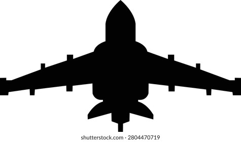 Fighter jet airplane aircraft aviation icon in black flat style featuring plane, jet, flight, warplane synonym elements for military, airforce and transport design use
