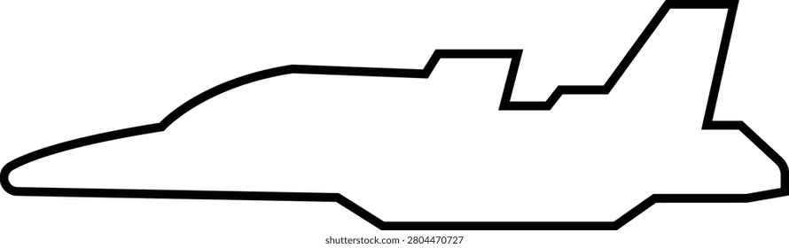 Fighter jet airplane aircraft aviation icon in black line style featuring plane, jet, flight, warplane synonym elements for military, airforce and transport design use