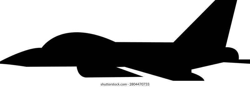 Fighter jet airplane aircraft aviation icon in black flat style featuring plane, jet, flight, warplane synonym elements for military, airforce and transport design use