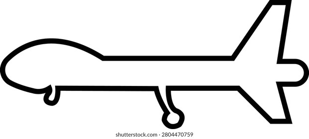 Fighter jet airplane aircraft aviation icon in black line style featuring plane, jet, flight, warplane synonym elements for military, airforce and transport design use