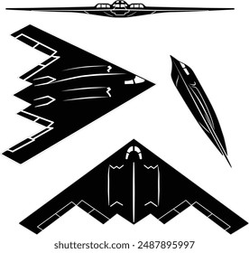 Fighter jet airplane vector set with outline