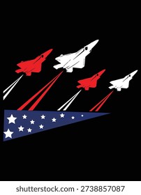 Fighter Jet American T-Shirt 4th of July Flag Patriotic