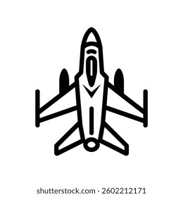 Fighter Jet black Icon white background design illustration.
