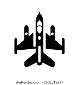 Fighter Jet black Icon white background design illustration.