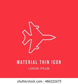 Fighter Jet Bright red material designed line thin flat icon / logo