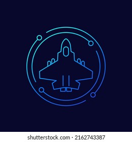 fighter jet, combat aircraft icon, linear design
