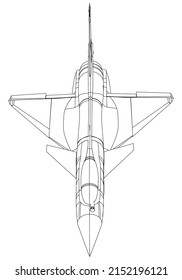 Fighter jet drawing line art vector illustration for coloring book. Cartoon Aeroplane drawing for coloring book for kids and children.