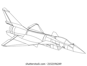 Fighter jet drawing line art vector illustration for coloring book. Cartoon Aeroplane drawing for coloring book for kids and children.