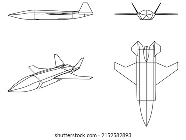 Fighter jet drawing line art vector illustration for coloring book. Cartoon Aeroplane drawing for coloring book for kids and children.