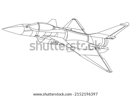 Fighter jet drawing line art vector illustration for coloring book. Cartoon Aeroplane drawing for coloring book for kids and children.