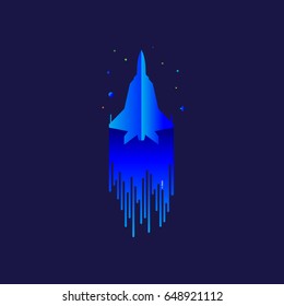 Fighter, jet, f-16 icon vector image. Can also be used for military. Suitable for use on web apps, mobile apps and print media. on blue background. logo