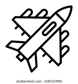 Fighter jet flight for military wars, line icon