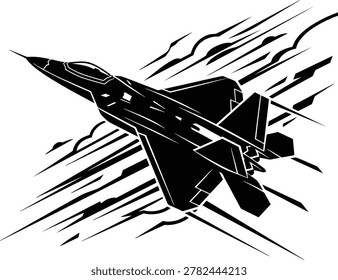 Fighter jet flying at supersonic speed vector silhouette graphic