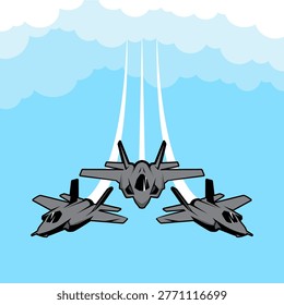 fighter jet formation flying blue sky cloud illustration