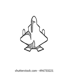 Fighter jet icon in doodle sketch lines. Aircraft military attack avionics