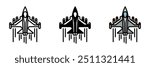 Fighter Jet icon, A fast, agile military aircraft designed for air-to-air combat, interception, and ground attacks with advanced weaponry systems.