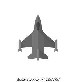 Fighter Jet Icon In Flat Color Style. Aircraft Military Attack Avionics