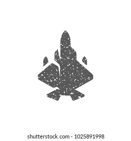 Fighter jet icon in grunge texture. Vintage style vector illustration.
