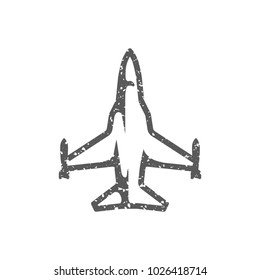 Fighter jet icon in grunge texture. Vintage style vector illustration.