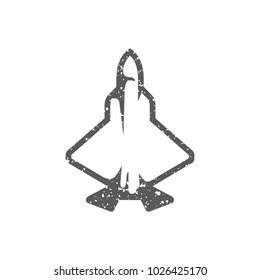 Fighter jet icon in grunge texture. Vintage style vector illustration.