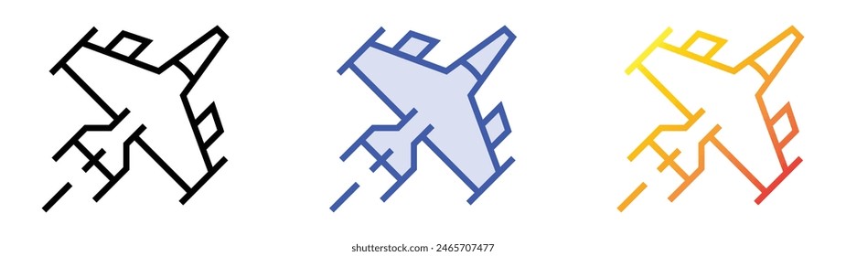 fighter jet icon. Linear, Blue Fill and Gradient Style Design Isolated On White Background