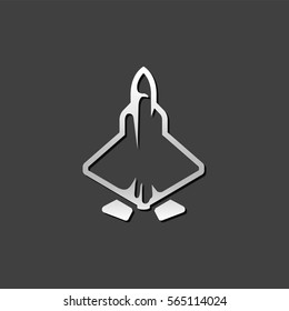 Fighter jet icon in metallic grey color style. Aircraft military attack