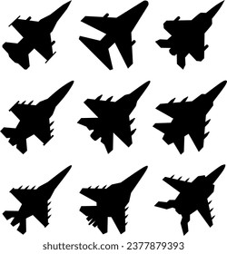 Fighter jet icon set. Military airplane graphic resources for icon, symbol, or sign. Vector icon of military aircraft for design of military, war or conflict