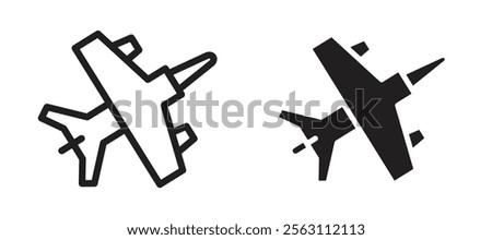 Fighter jet icons in black line and filled versions