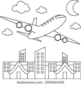 Fighter Jet Line Drawing Vector for Kids Coloring Book