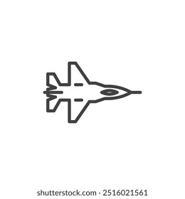 Icono de la línea del jet del combatiente. signo lineal del estilo para el concepto móvil y el Diseño web. Icono de Vector de contorno de vuelo de avión de combate. Símbolo, ilustración del logotipo. Gráficos de Vector