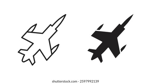 Fighter jet line icon vector set.