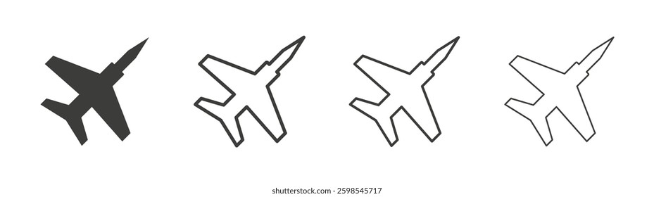 Fighter jet line icon vector illustration set.