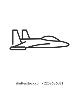 Fighter jet, linear icon, military aircraft. Line with editable stroke