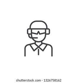 Fighter Jet pilot line icon. linear style sign for mobile concept and web design. Man with aviator helmet outline vector icon. Faceless people avatar symbol, logo illustration. Pixel perfect vector 