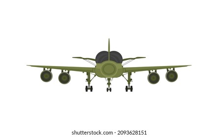 Avión de combate en vuelo, avión militar, avión del ejército aislado en fondo blanco, Vista frontal