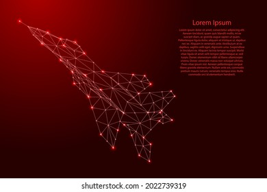 Fighter jet plane taking off, from futuristic polygonal red lines and glowing stars for banner, poster, greeting card. Vector illustration.