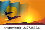 fighter jet plane with tuvalu waving flag background design with sunset view suitable for national tuvalu air forces day event vector illustration