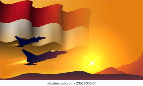 fighter jet plane with yemen waving flag background design with sunset view suitable for national yemen air forces day event vector illustration