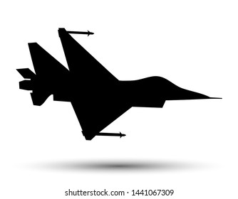 fighter jet silhouette, black color, vector illustration