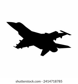 Vector de icono de silueta de chorro de combate. Silueta de plano de combate para icono, símbolo o signo. Icono de avión de combate para ataques militares, de guerra, de conflicto y aéreos